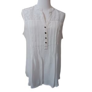 COCOMO Blouse Top L Gauzy Lace White Pin Tucks Beach Vacation‎ Fresh Coquette